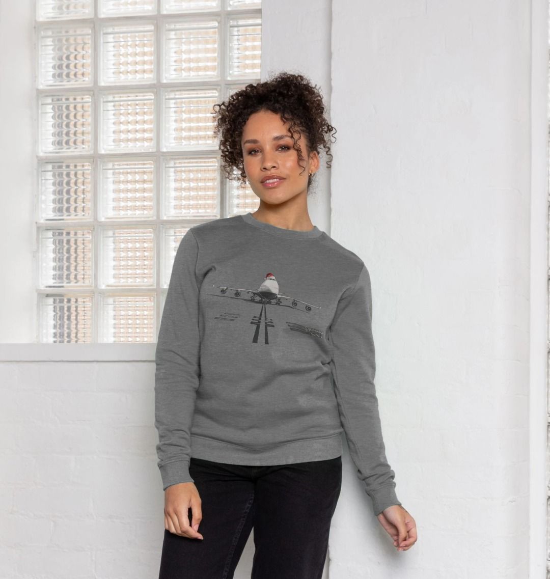 Women's Crew Neck Festive 747 Aircraft Sweater Certified Organic Cotton