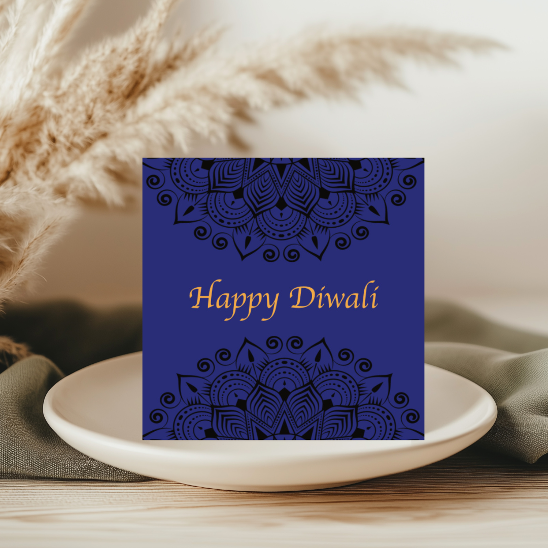 Navy Crescent Mandala Greeting Card