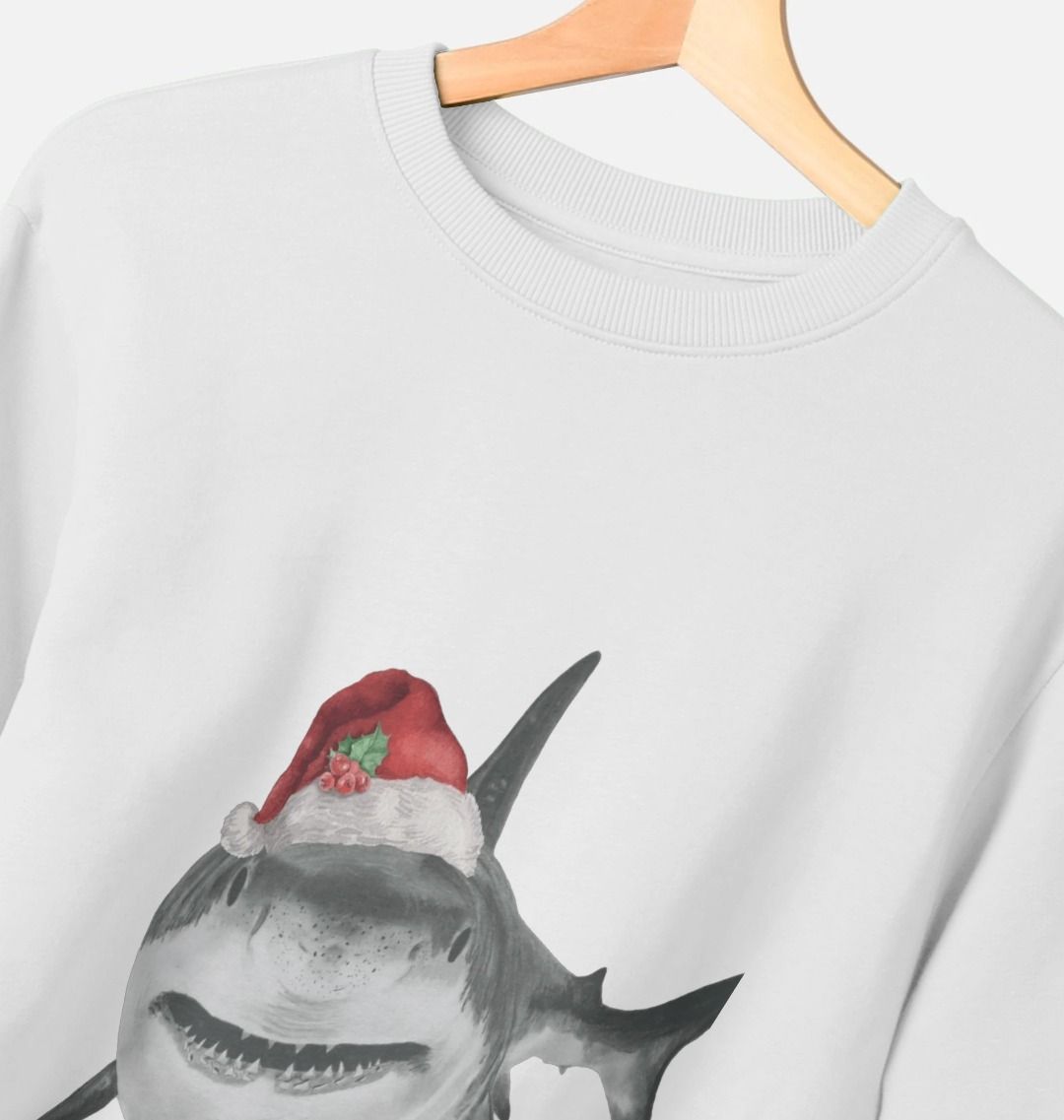 Men's Crew Neck Festive Shark Sweater Certified Organic Cotton