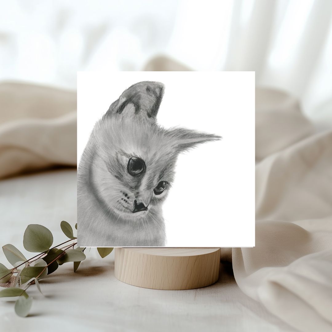 Orkaria the Cat – Hand-Drawn Greeting Card | Elegant & Charming Pet Art