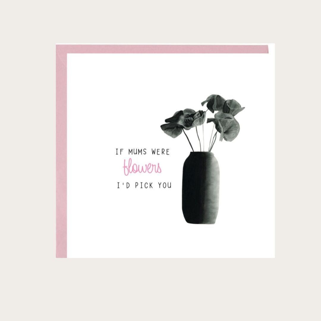 A hand-drawn "If Mums Were Flowers" poppy greeting card, paired with a pink envelope. The card features a delicate and vibrant poppy design, making it an ideal choice for Mother’s Day, birthdays, or any occasion to celebrate a mum. Printed on high-quality cardstock, it’s blank inside for your personal message, offering a heartfelt sentiment for the special woman in your life.