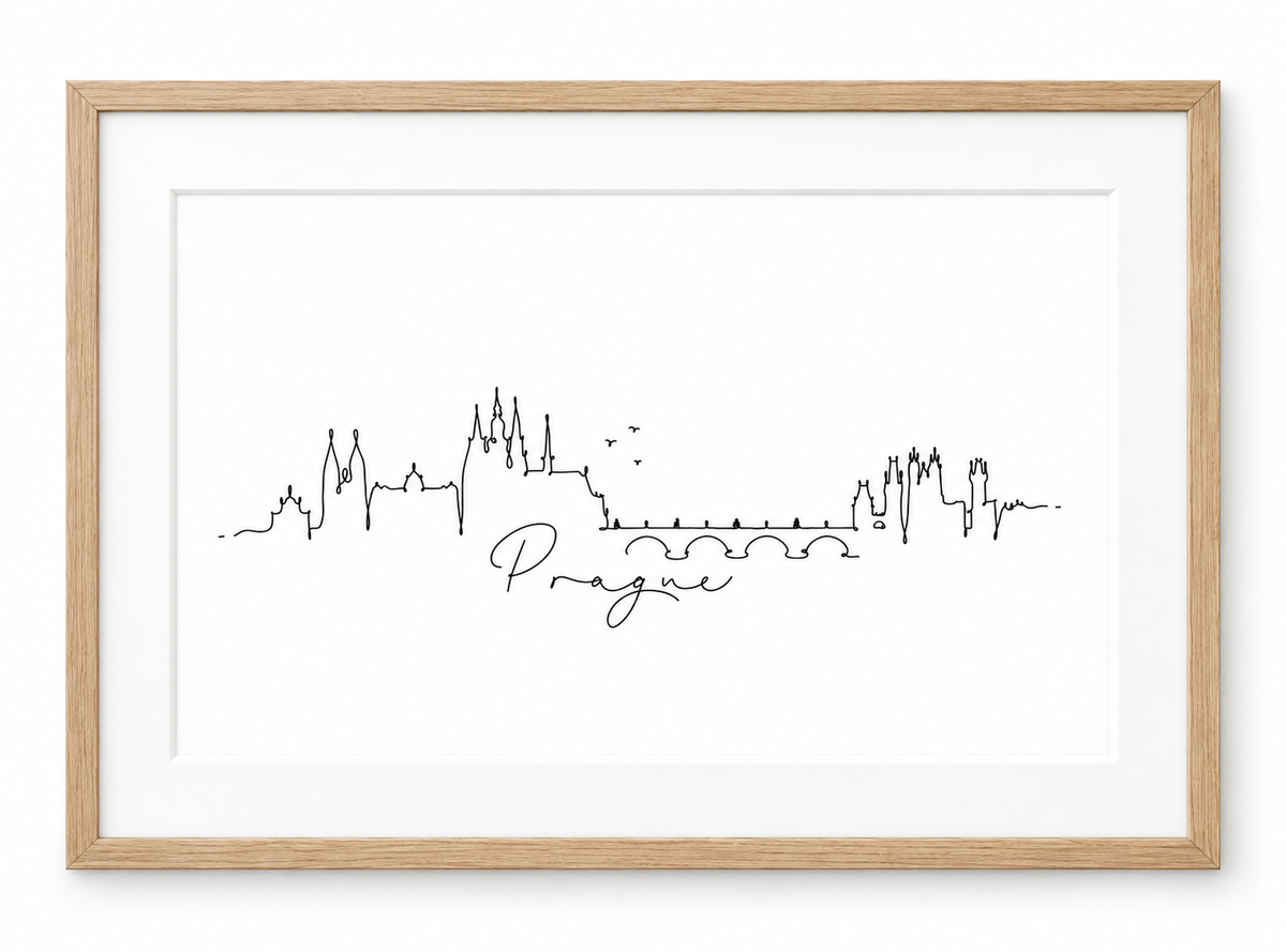 Prague Skyline Print – Oak frame with white mount
