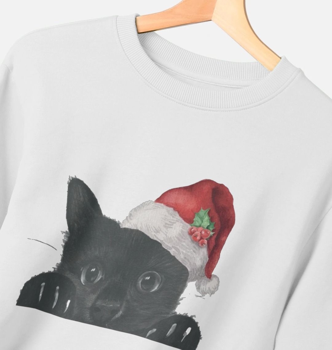 Woman's Crew Neck Festive Cat Sweater Certified Organic Cotton