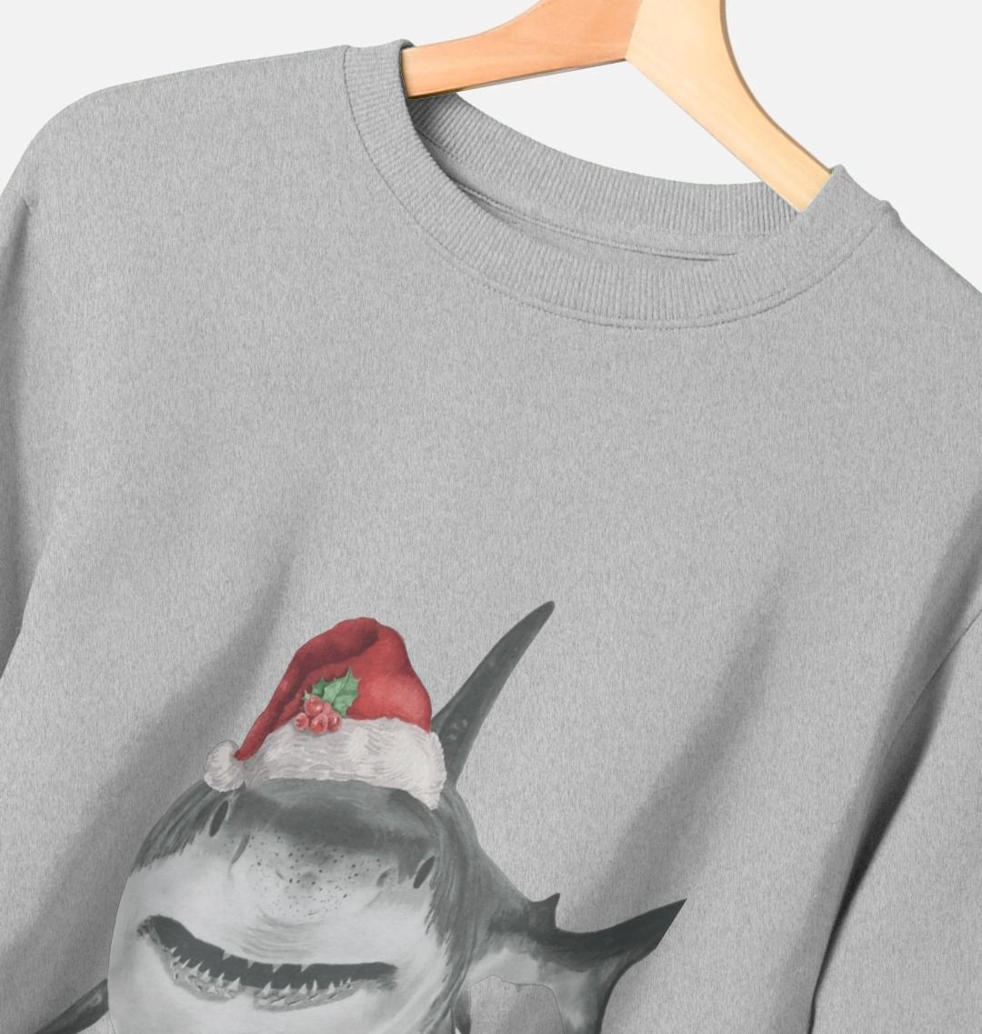Men's Crew Neck Festive Shark Sweater Certified Organic Cotton