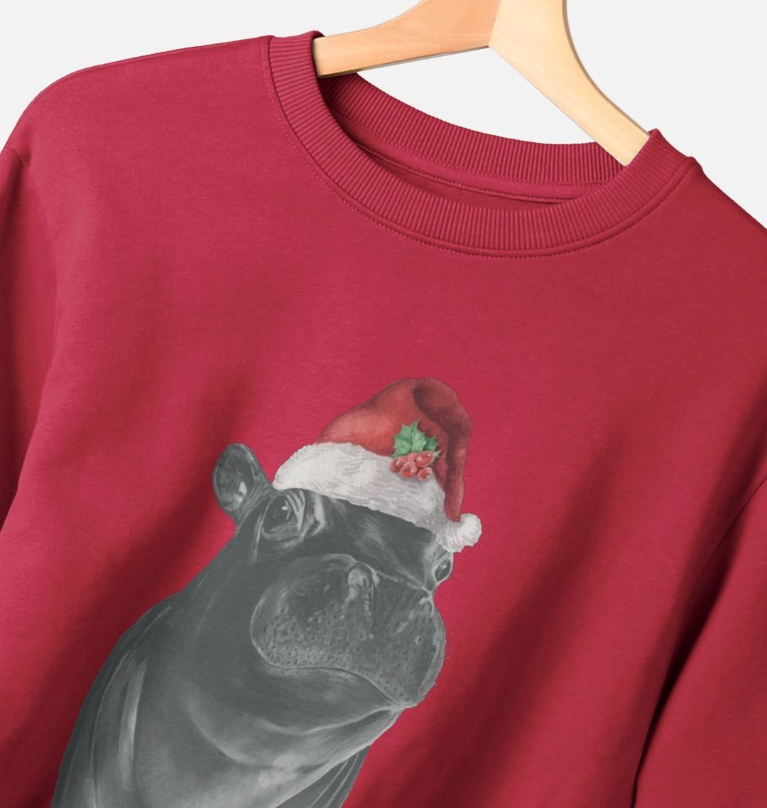 Women's Crew Neck Festive Hippo Sweater Certified Organic Cotton