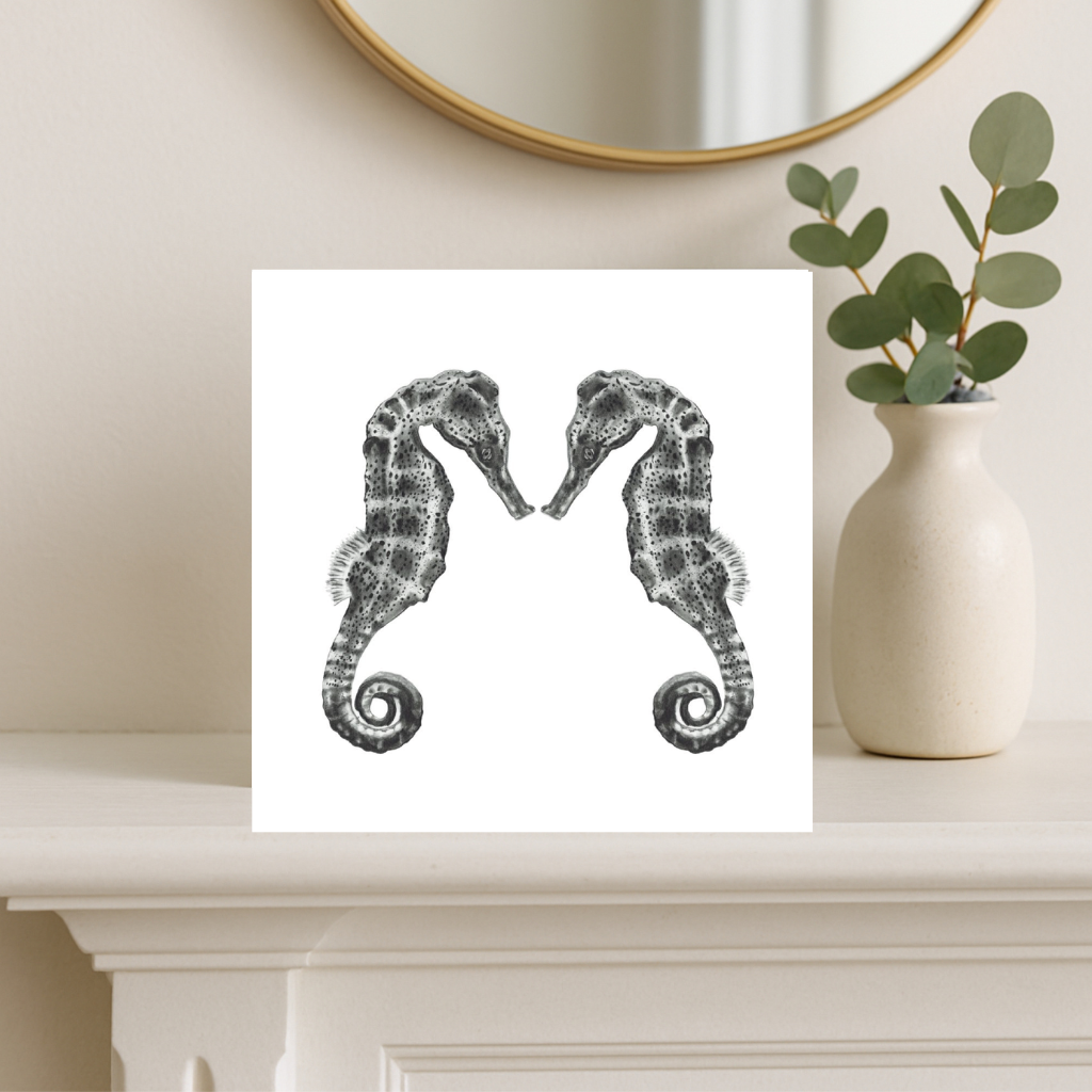 Seahorse Kisses – Two Seahorses Hand-Drawn Greeting Card | Whimsical & Elegant Art