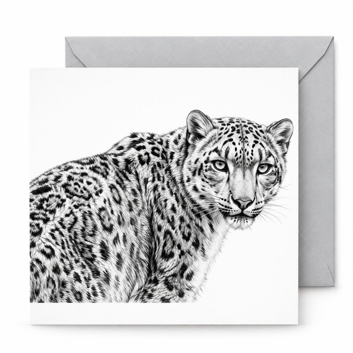 Snow Leopard greeting card with grey envelope