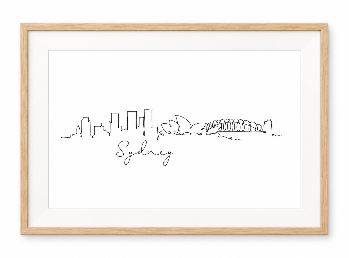 Sydney Skyline Print – Oak frame with white mount