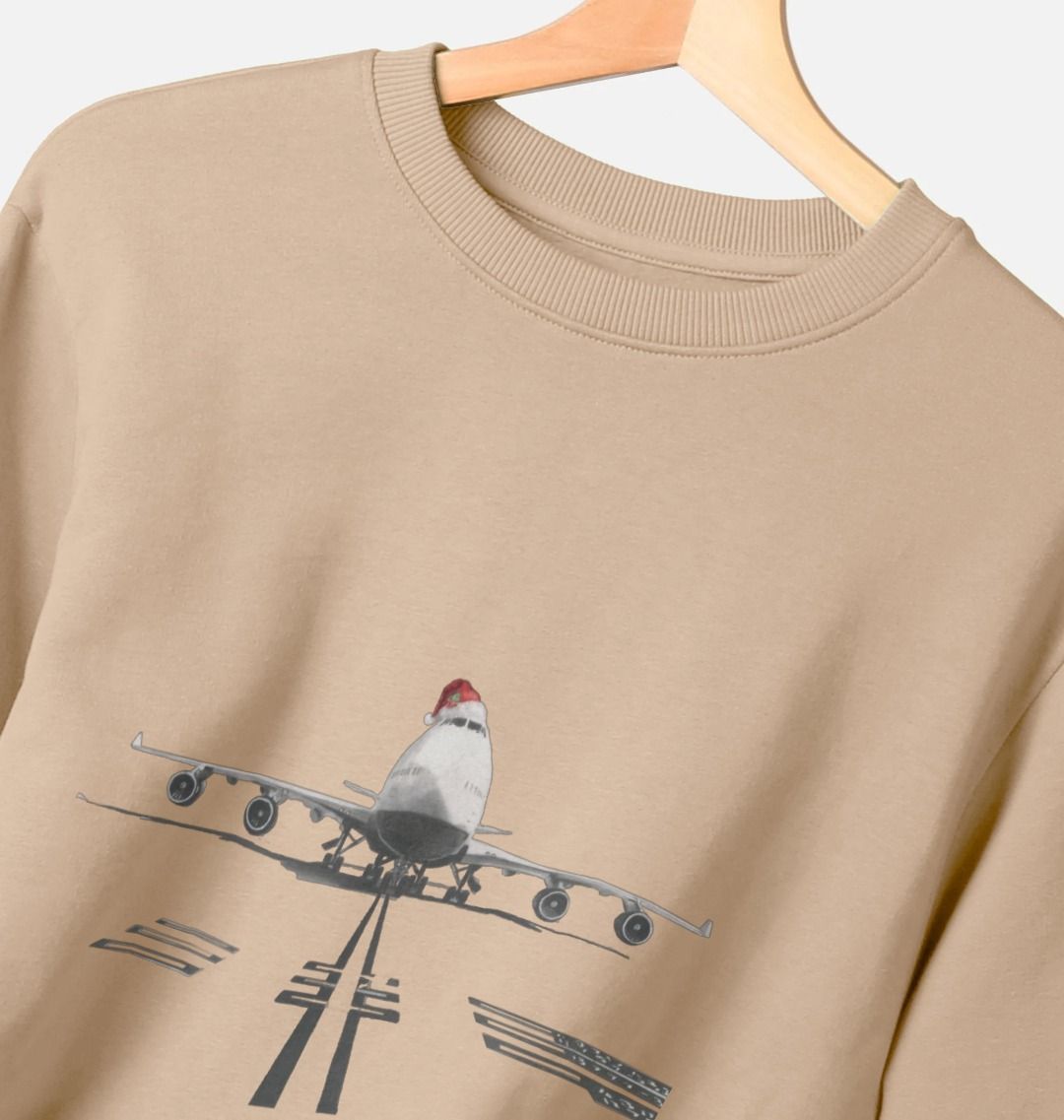 Men's Crew Neck Festive 747 Aircraft Sweater Certified Organic Cotton