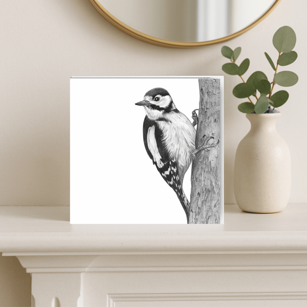 Cervantes the Woodpecker – Hand-Drawn Greeting Card | Striking Wildlife Art