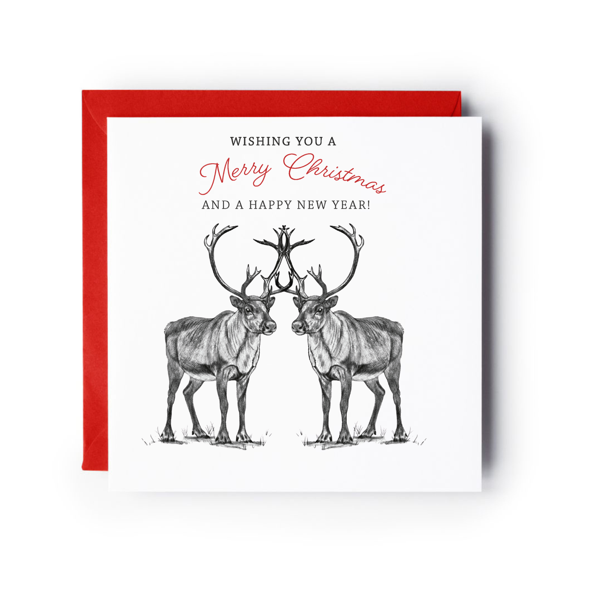 Reindeer Red Hats Christmas Card – Festive Wildlife Holiday Greeting Card