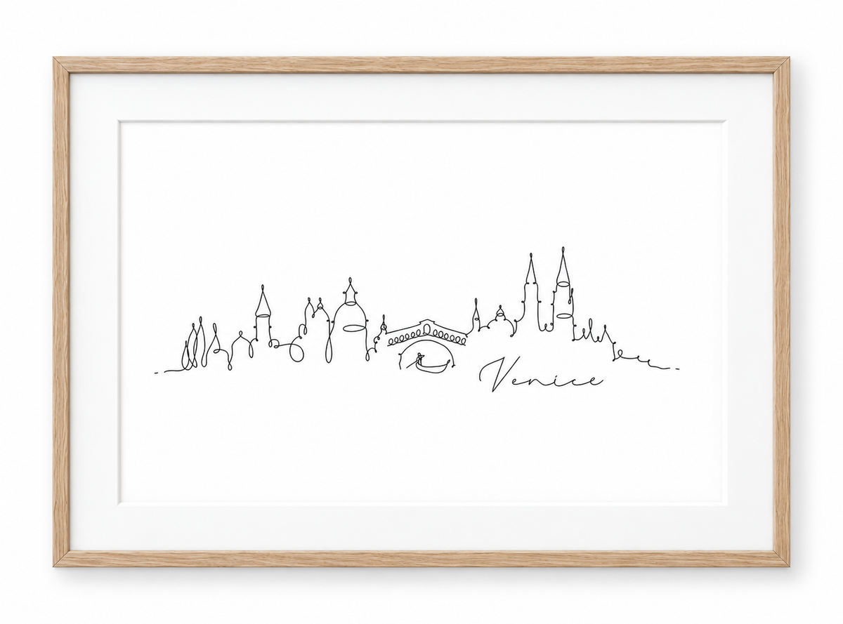 Venice Skyline Print – Oak frame with white mount