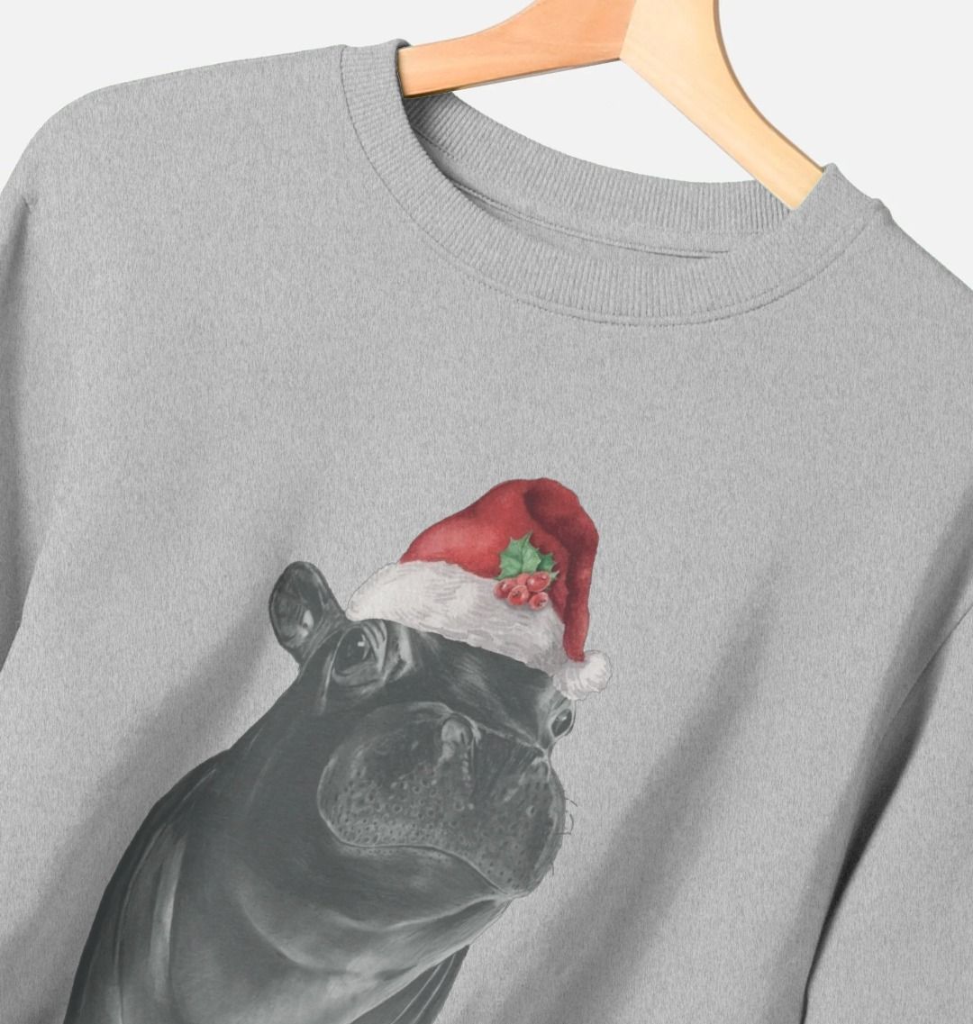 Women's Crew Neck Festive Hippo Sweater Certified Organic Cotton