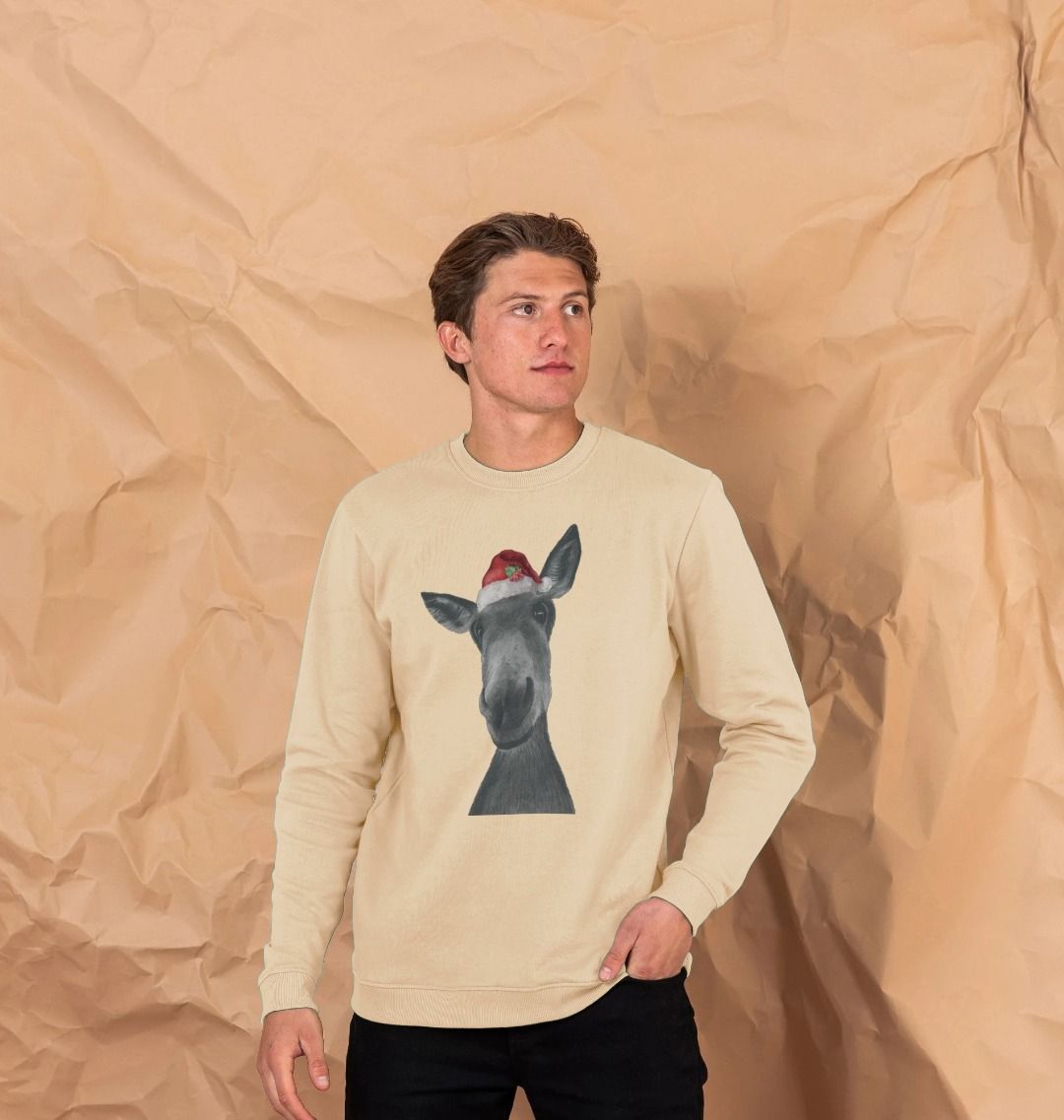 Men's Crew Neck Festive Donkey Sweater Certified Organic Cotton