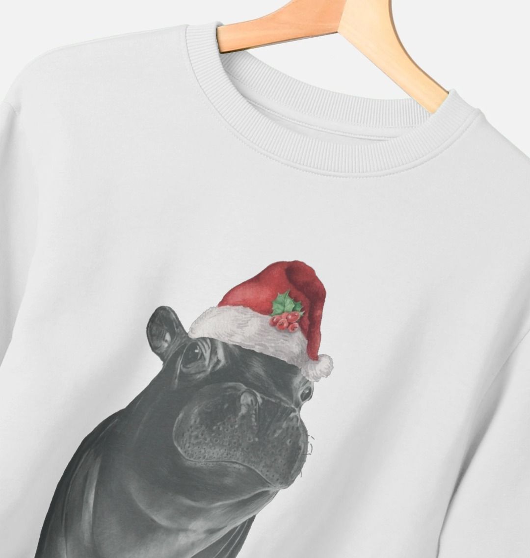Women's Crew Neck Festive Hippo Sweater Certified Organic Cotton