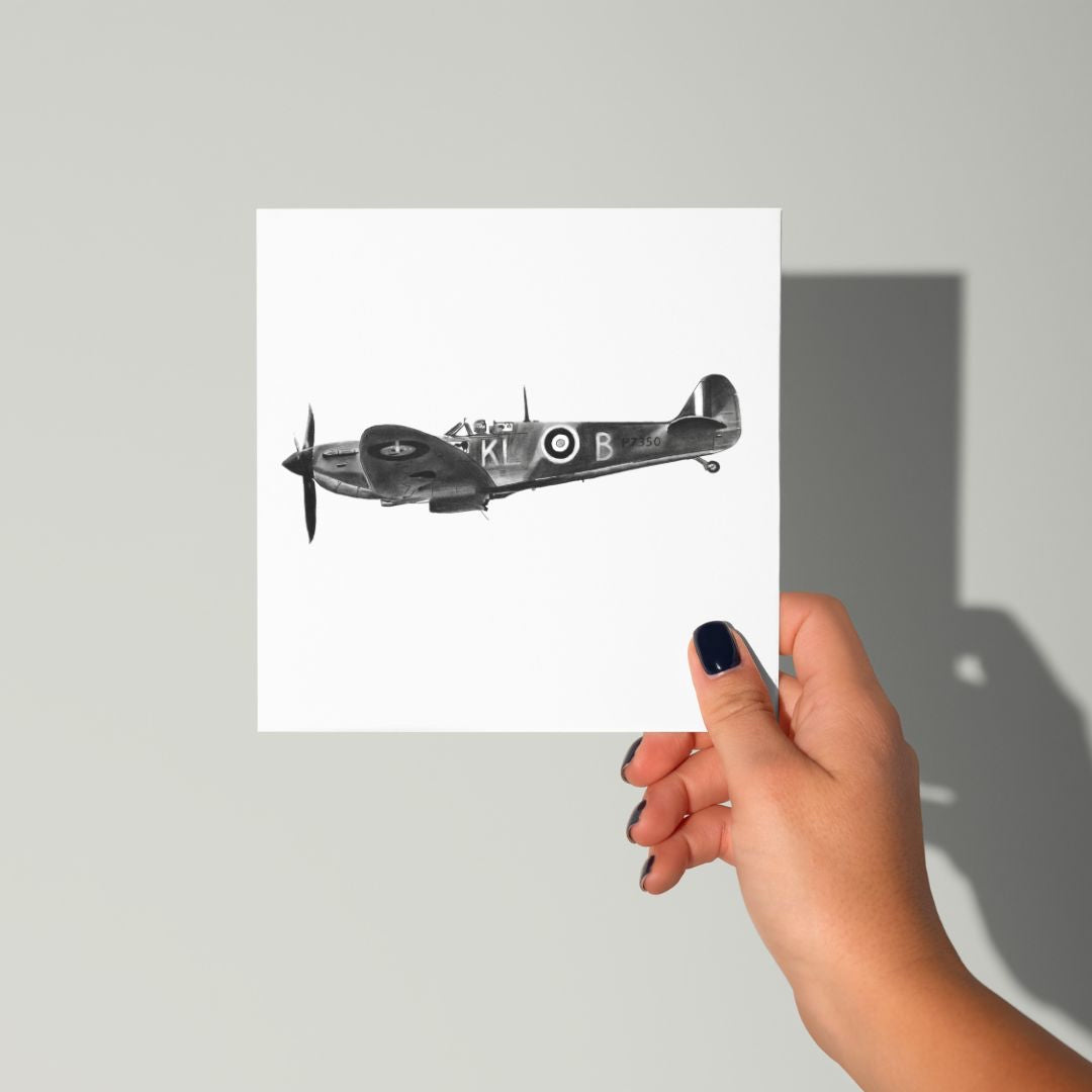 A Hand Drawn Flying Spitfire Greeting Card From Libra Fine Arts