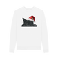 White Woman's Crew Neck Festive Cat Sweater Certified Organic Cotton