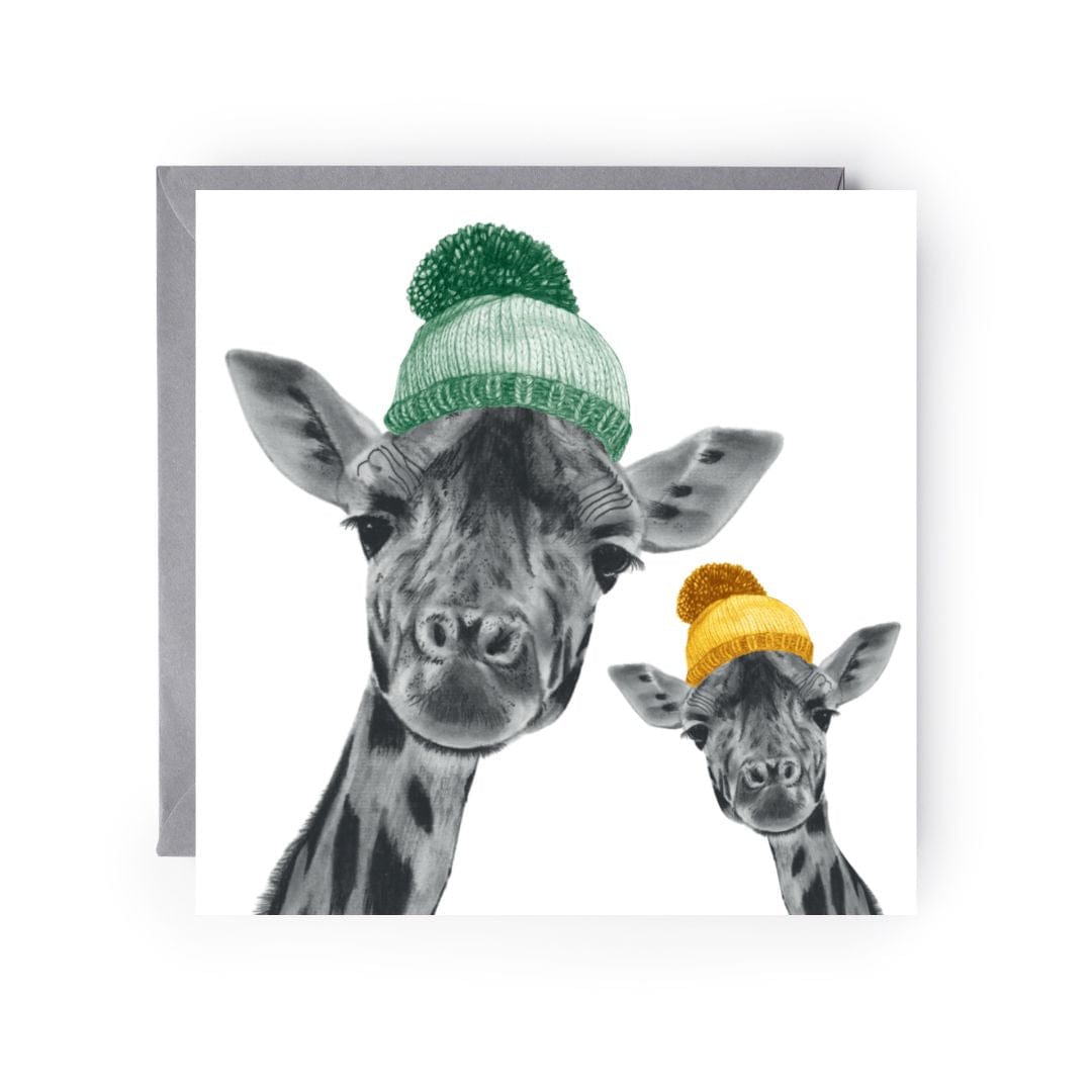Giraffe and Baby Bobble Hat Greeting Card