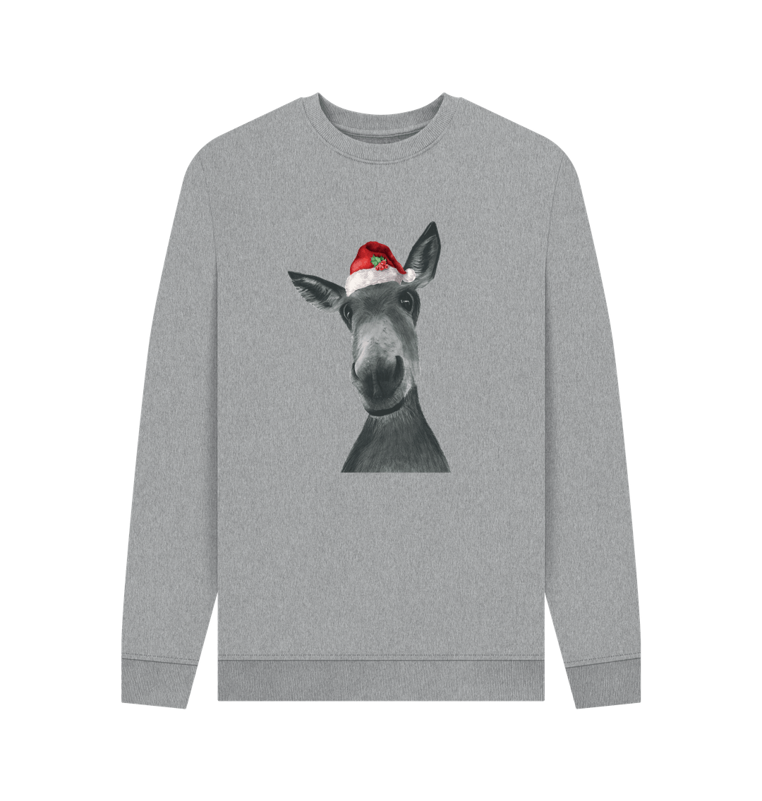 Light Heather Men's Crew Neck Festive Donkey Sweater Certified Organic Cotton
