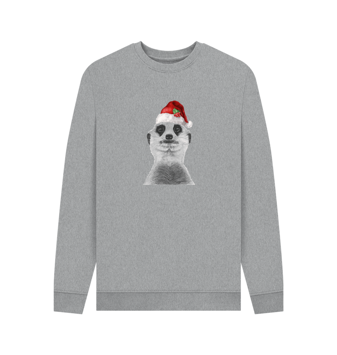 Light Heather Men's Festive Meerkat Crew Neck Sweater Certified Organic Cotton