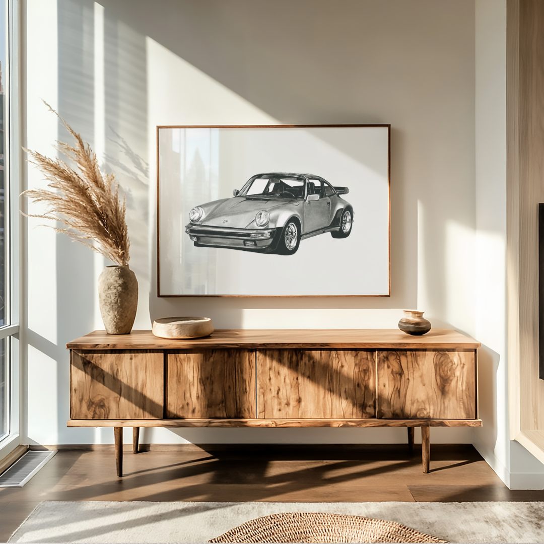 German Sports Car Fine Art Print – Hand-Drawn Classic Automotive Art