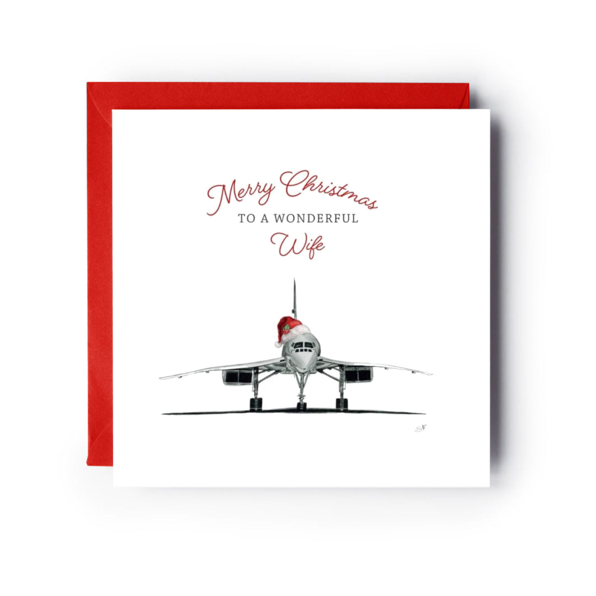 Merry Christmas To A Wonderful Wife Festive Concorde Christmas Card — card with red envelope