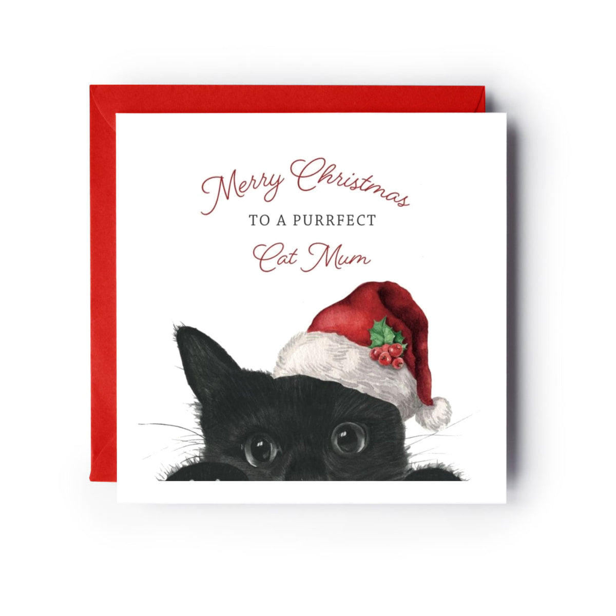 Merry Christmas to a Purrfect Cat Mum Christmas Card — card with red envelope