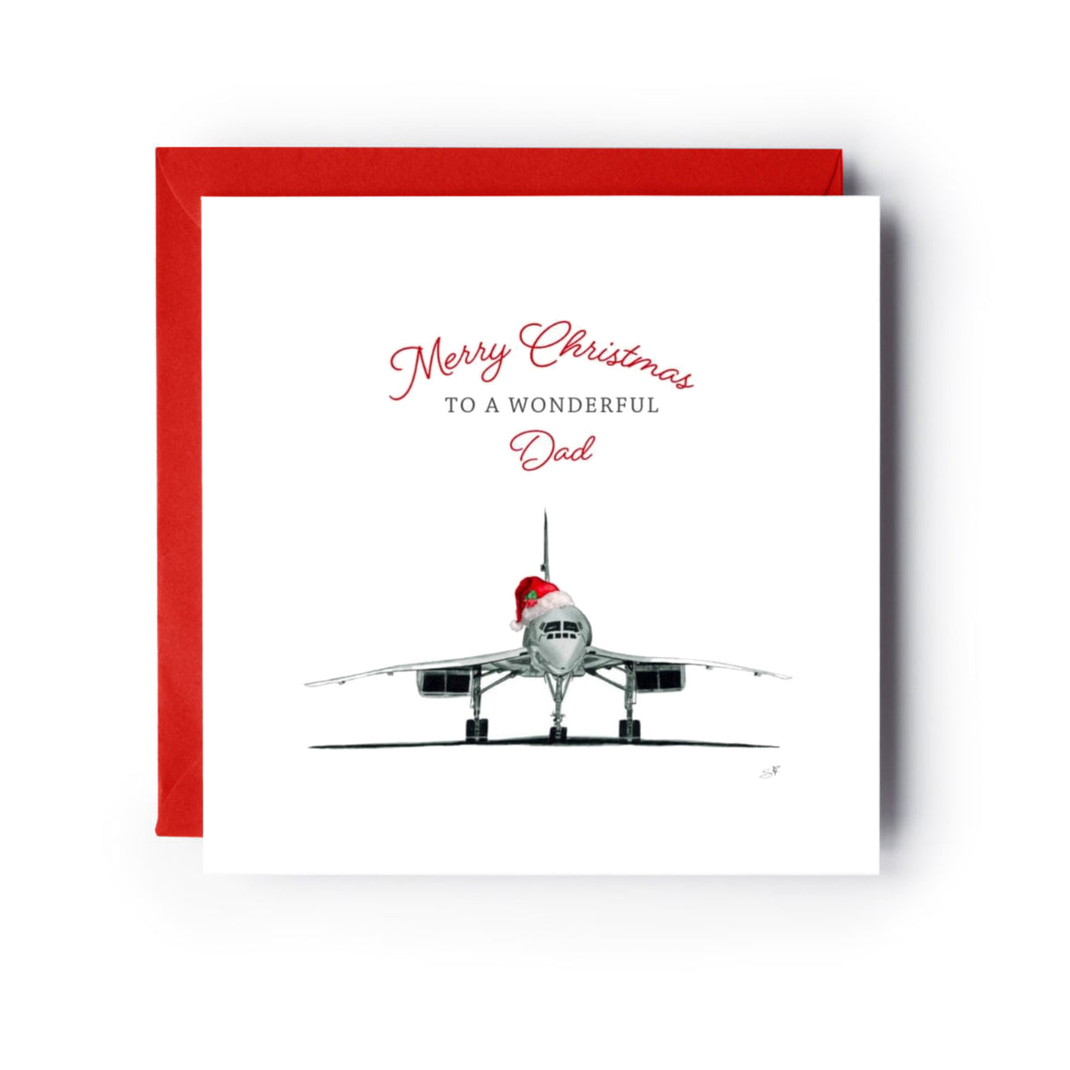 Merry Christmas Concorde Dad Christmas Card — card with red envelope