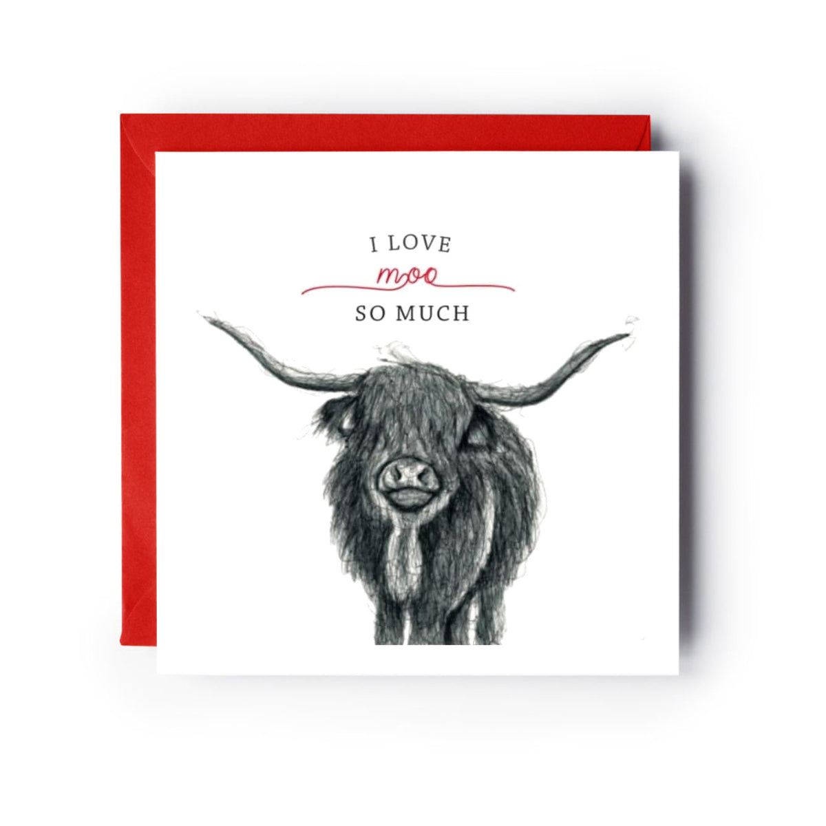 I Love Moo So Much Greeting Card — card with red envelope