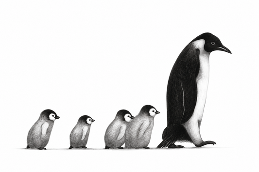 Follow Me. Mother and Baby Penguins Print | Cute Hand-Drawn Wildlife Art – unframed artwork