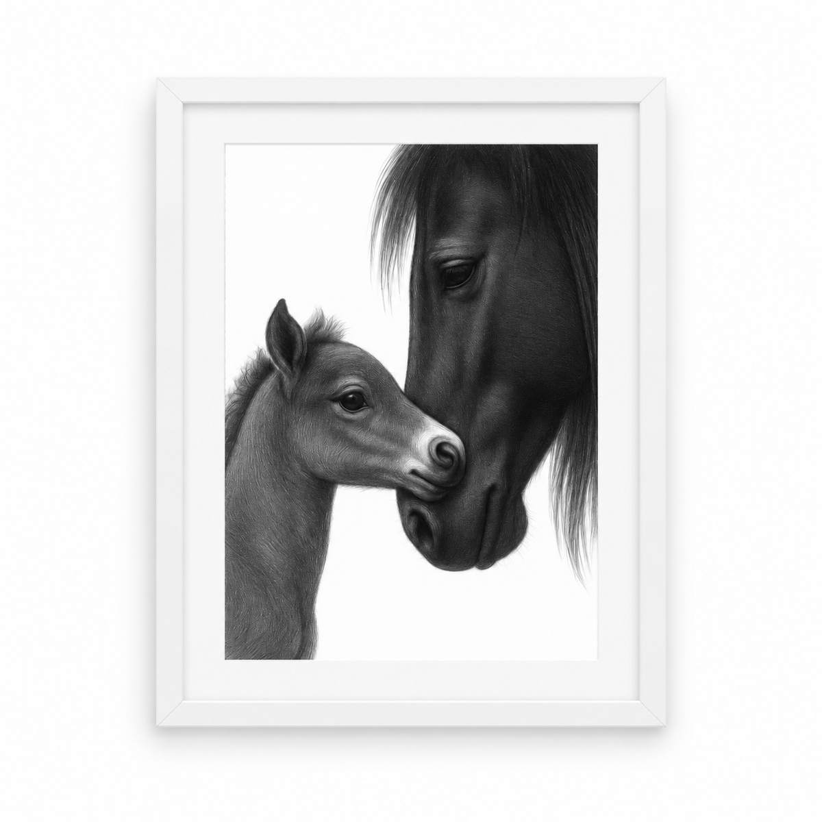 Horse and Foal – white frame with white mount