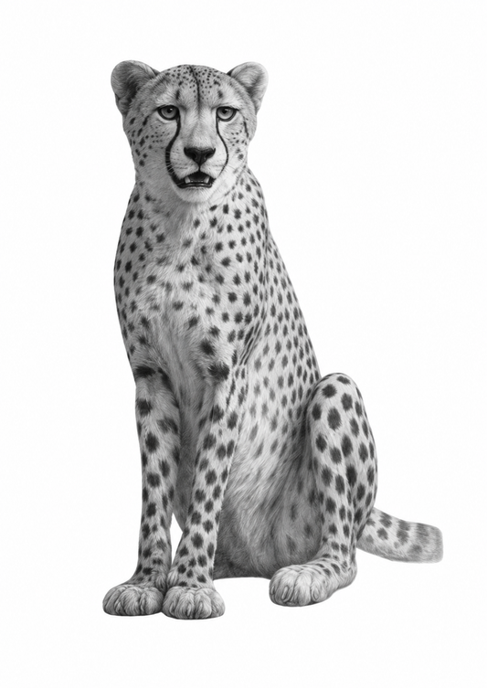 Cheetah in the Wild Print | Detailed Hand-Drawn Wildlife Art – unframed artwork