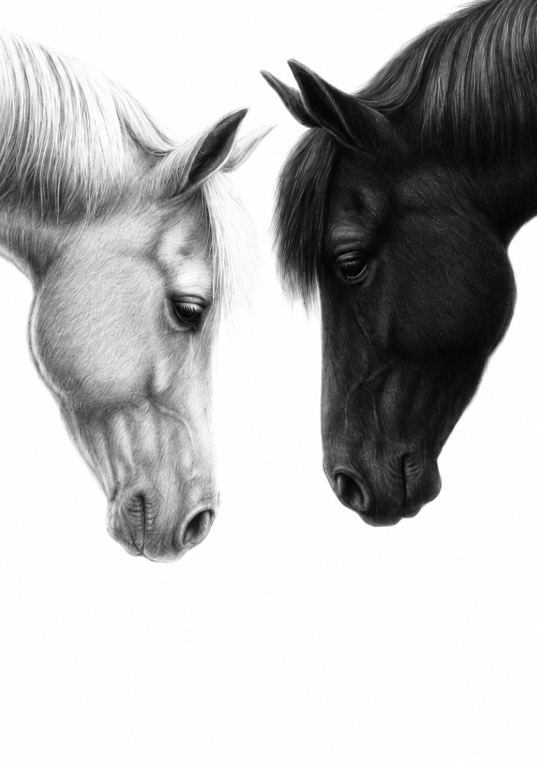 Ebony & Ivory – Horse Couple Print | Hand-Drawn Equestrian Art – unframed artwork