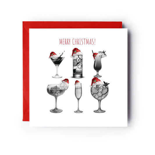 Christmas Drinks Christmas Card | Hand-Drawn Festive Beverage Illustration — card with red envelope