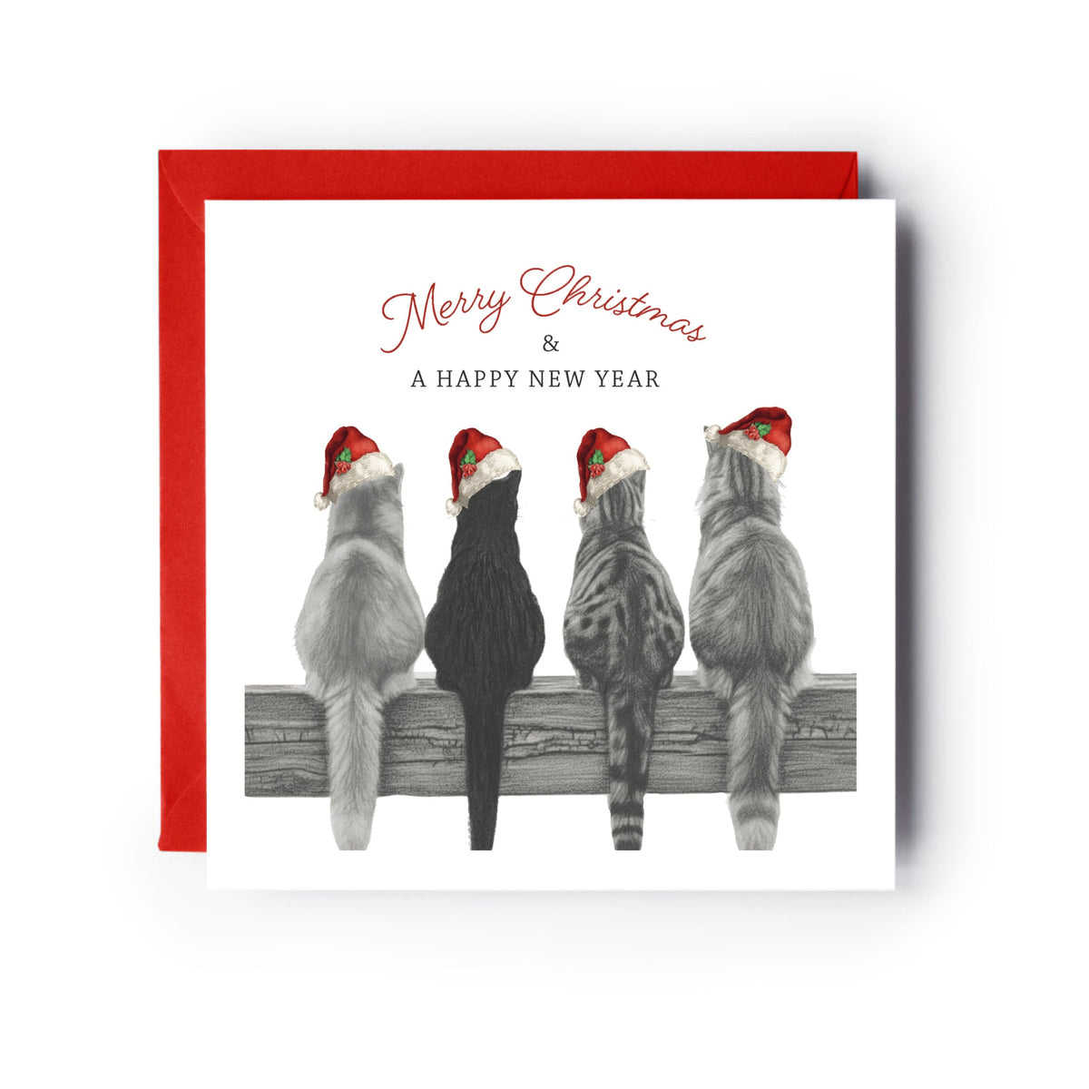 Christmas Cats Card – Cute Festive Cat Christmas Greeting Card — card with red envelope