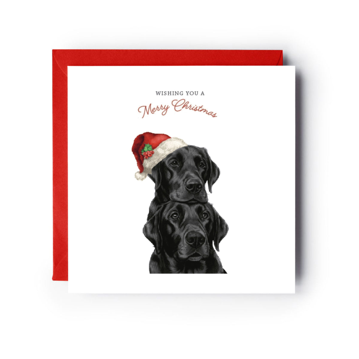 Festive Dog Brothers Labrador Christmas Card – Hand-Drawn Holiday Greeting — card with red envelope