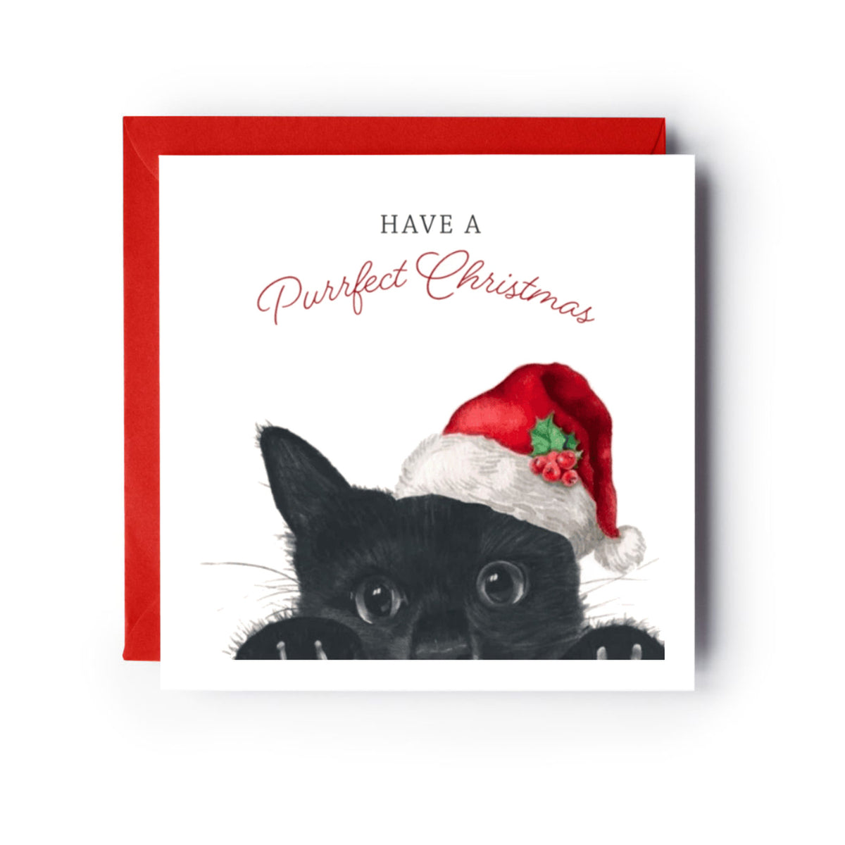 Have A Purrfect Christmas – Festive Cat Greeting Card — card with red envelope