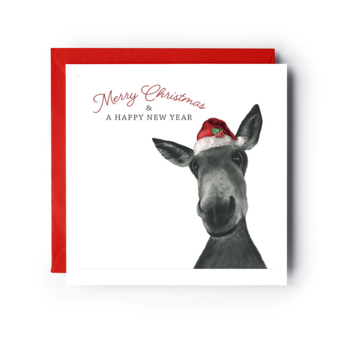 Merry Christmas Donkey Greeting Card — card with red envelope