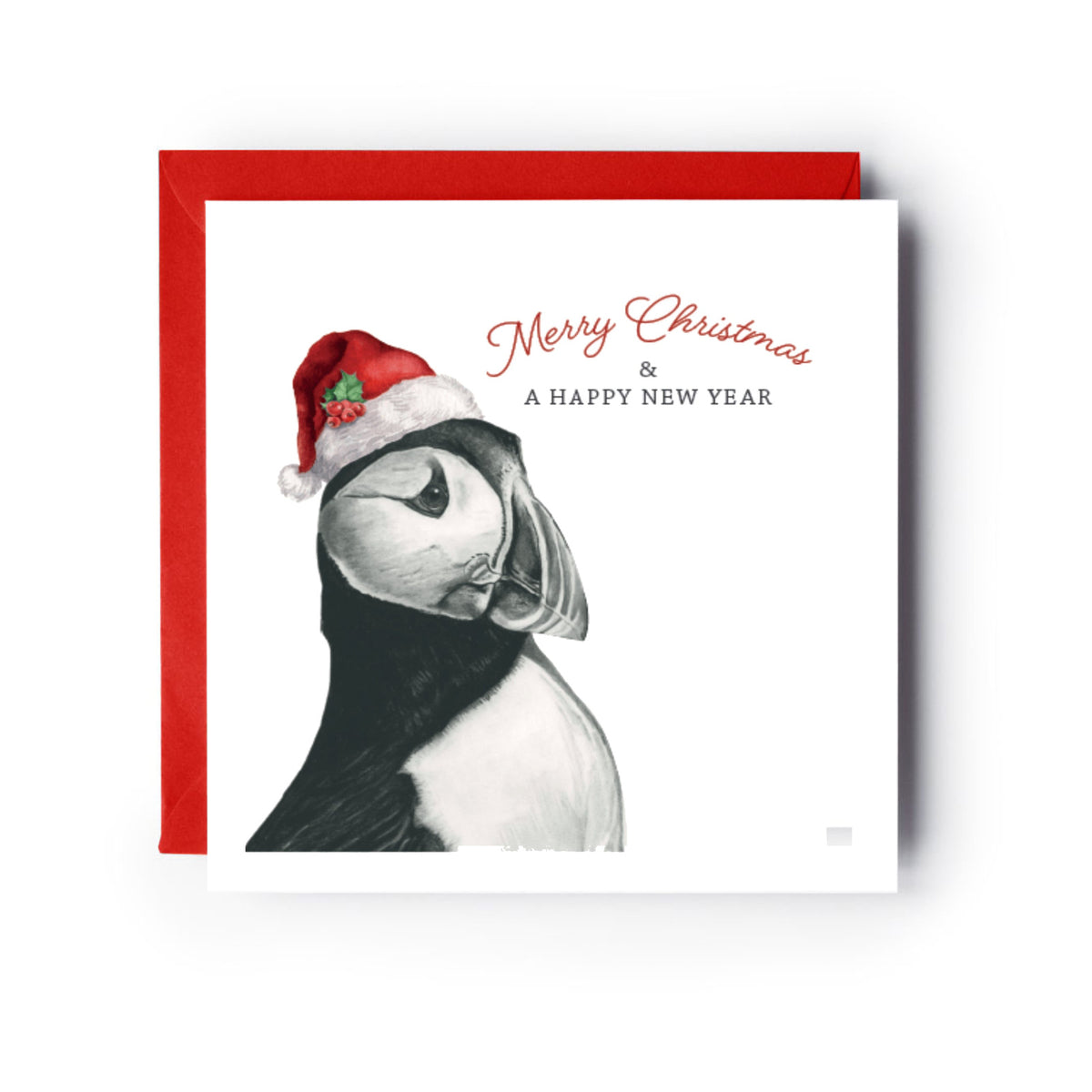 Merry Christmas Puffin Card – Festive Puffin Christmas Card — card with red envelope