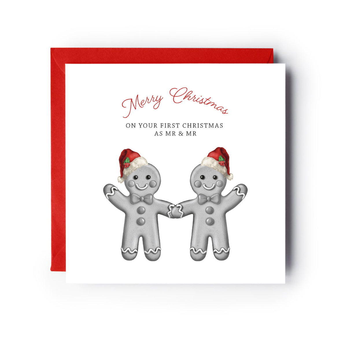 Mr and Mr Gingerbread Christmas Card — card with red envelope