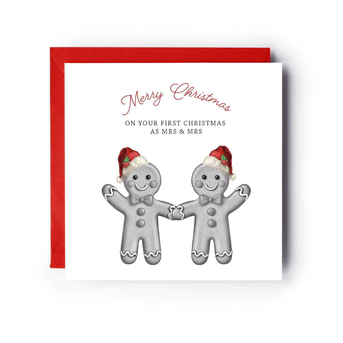 Mrs and Mrs Gingerbread Christmas Card — card with red envelope