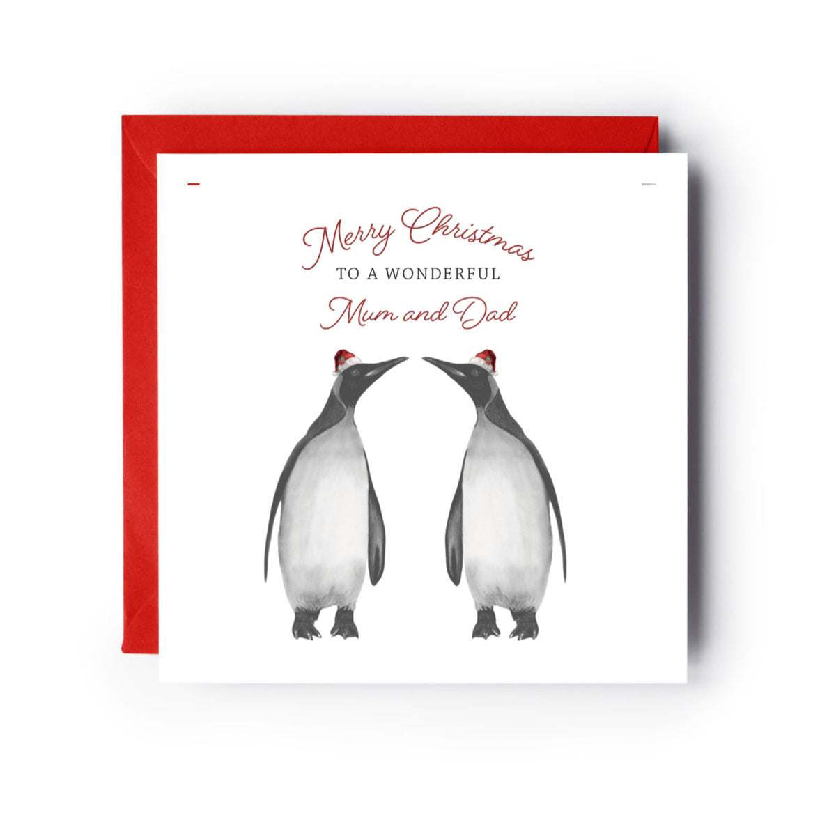 Mum and Dad Christmas Penguins Christmas Card — card with red envelope