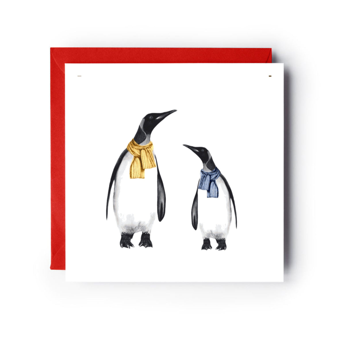 Penguin & Baby Christmas Card – Wrapped in Love & Scarves — card with red envelope