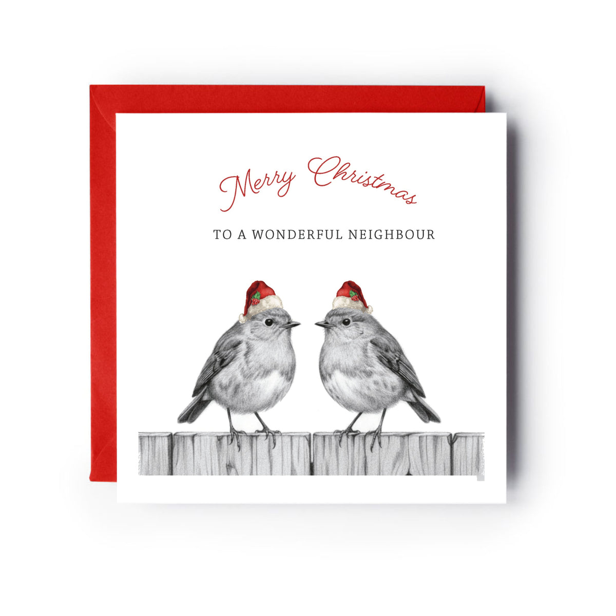 Wonderful Neighbour Robin Perch Christmas Card — card with red envelope