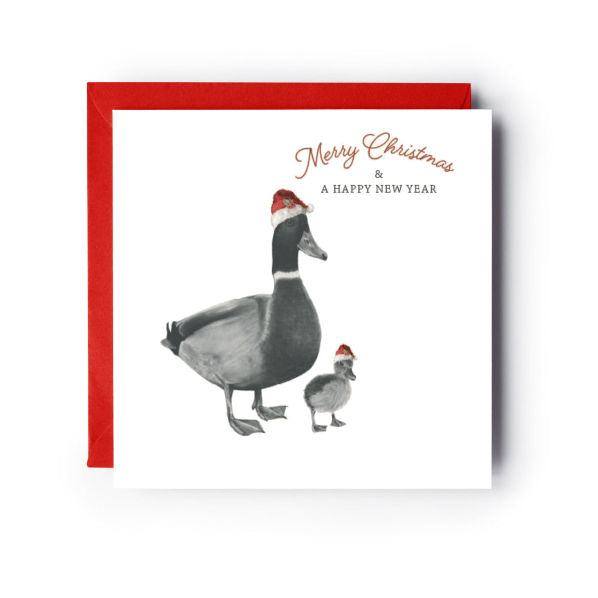 Merry Christmas Duckling and Duck Christmas Card — card with red envelope