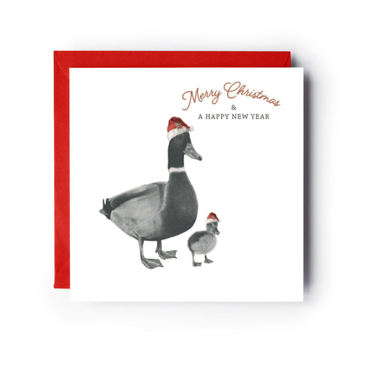 Merry Christmas Duckling and Duck Christmas Card — card with red envelope
