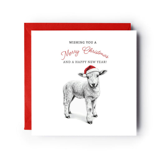 Christmas Lamb Hand Drawn Christmas Card — card with red envelope