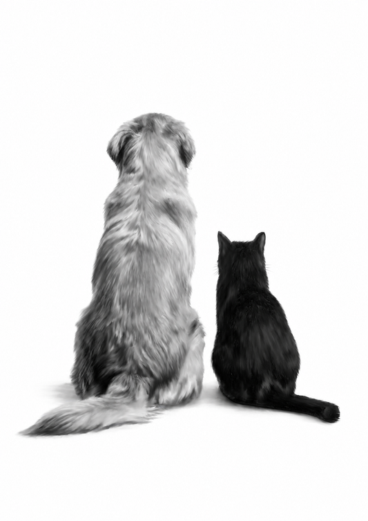 Dog and Cat Friends Fine Art Print — rectangular A4/A3 print artwork
