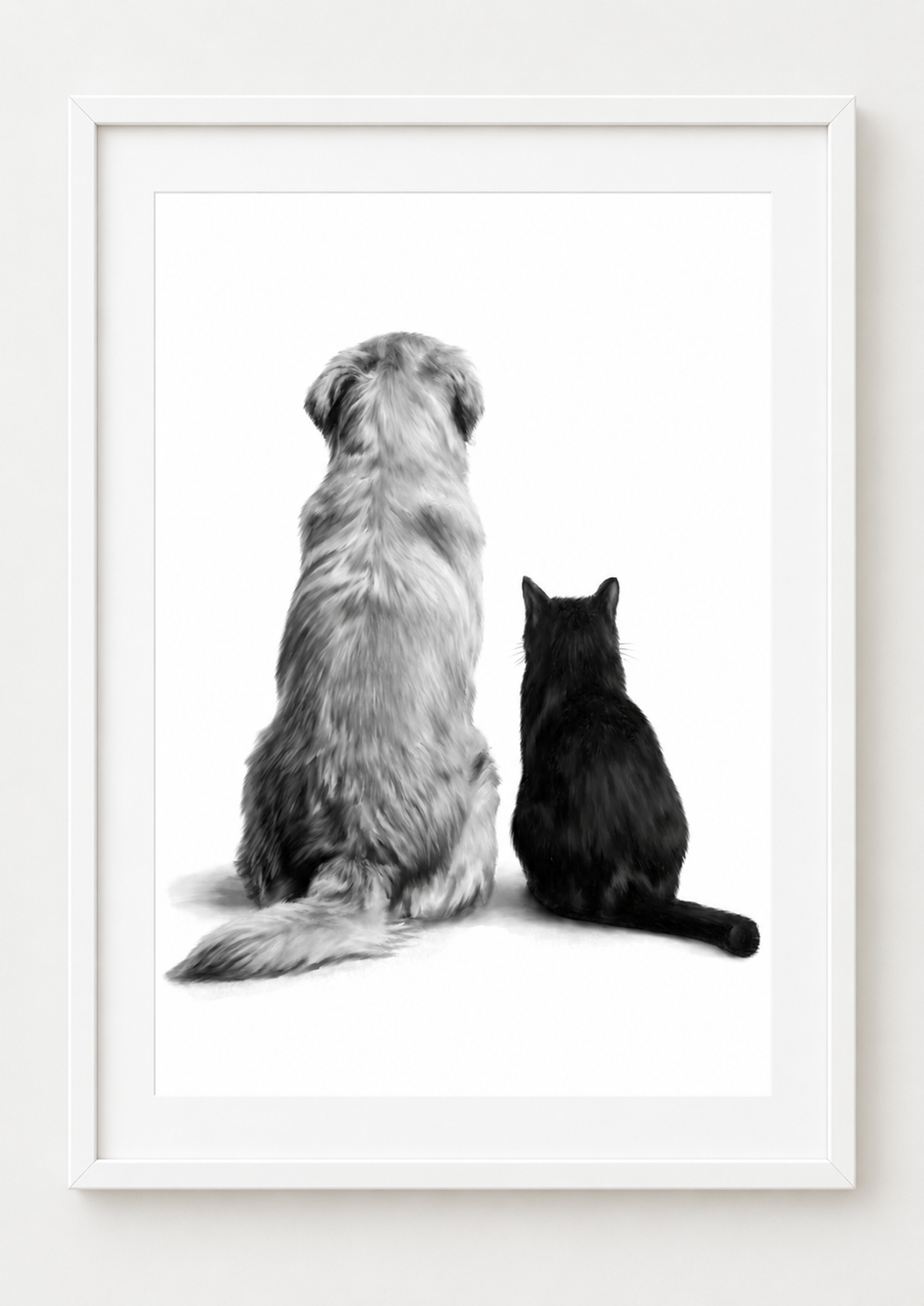 Dog and Cat Friends Fine Art Print — rectangular A4/A3 white frame mockup