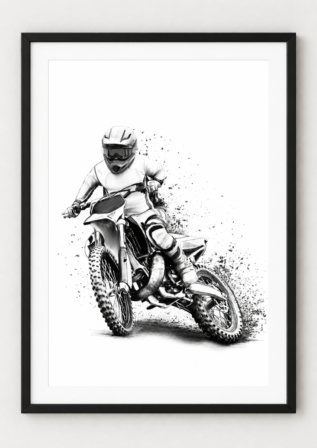 Motocross Rider Fine Art Print — rectangular A4/A3 black frame mockup